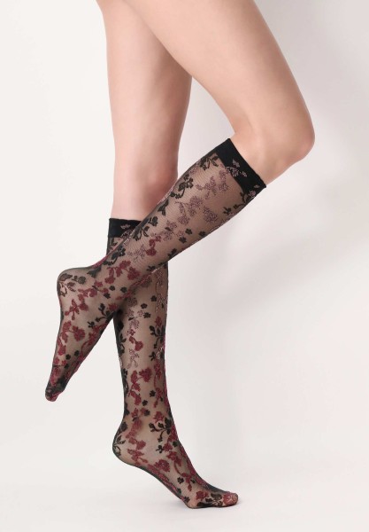 Oroblu - Delicate, tulle effect knee highs with two-tone rose pattern